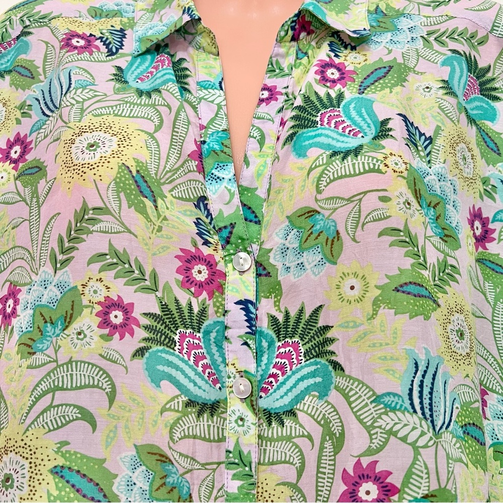 J.Jill Long Sleeve Floral Silk Blend Button Up Shirt Bloomcore Resortwear - Picture 3 of 9